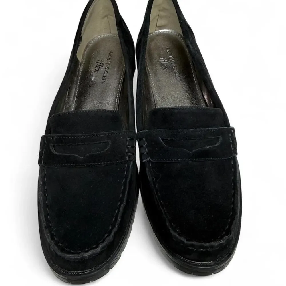 Anne Klein Academia Black Suede Penny Loafers – Chunky Sole | Y2K Size 9